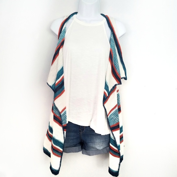 Sweaters - Sleeveless striped knit duster
